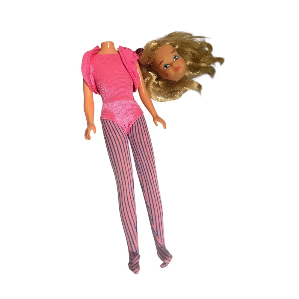 Vintage Barbie Doll Pink Leotard Striped Tights‎ Missing Head Outfit